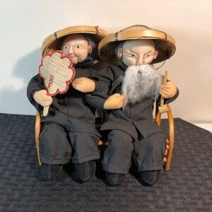 Asian Figurines Elderly Couple Soft Sculpture Stockinette